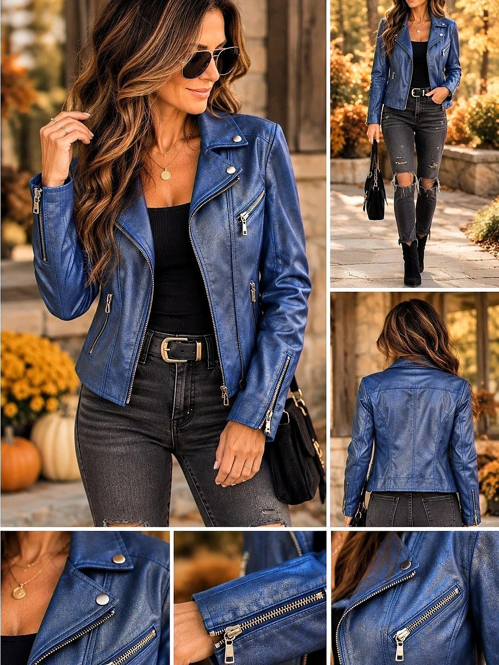 Insight Metallic Blue Moto Jacket Faux Leather Biker Zip Small soft and stretchy